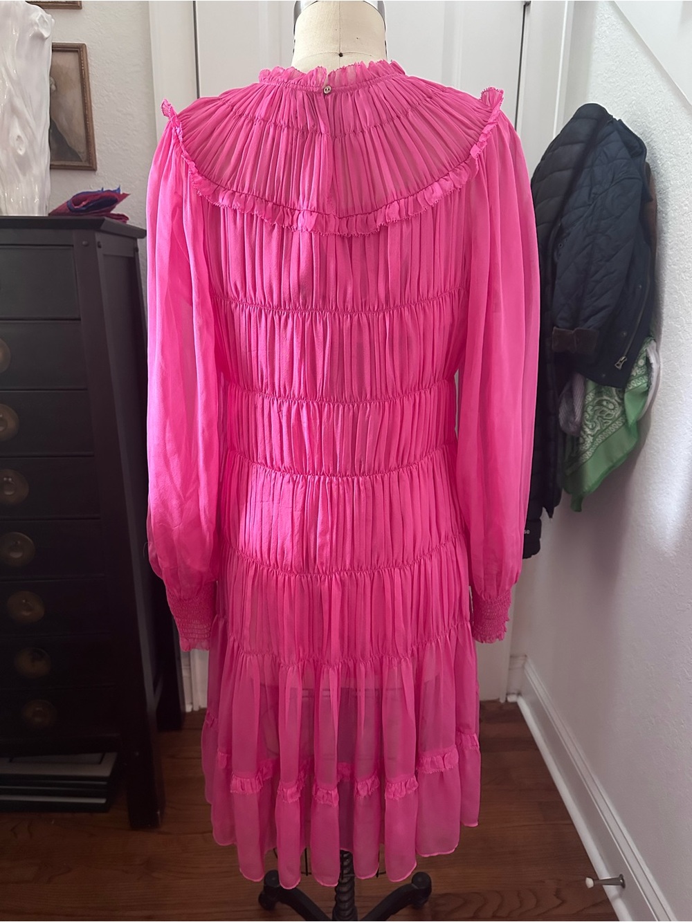Ulla Johnson Silk Pink Ruffled Pleated Dress - Picture 6 of 11